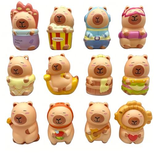 Super 12 Set Squishy Toys Kit Cute Squishy Capybara, PU Squeezable Capybara Collectible Figures, Squeeze Toy Sensory Stress Relief Squishies Soft & Stretchy Fidget Toys for Anxiety Relief-Set2