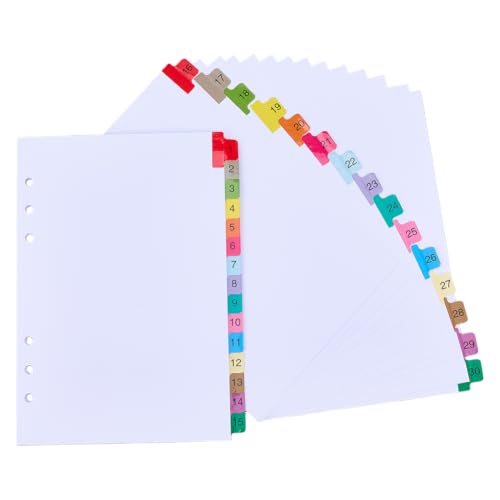 SUPERFINDINGS A5 1-30 Numbered Binder Dividers for 6 Ring A5 Multicolor Tabs Numbered Dividers 8.27x5.59in Paper Blank Index Divider with 30 Number Tabs for 6 Hole Binders Office Filing Organize