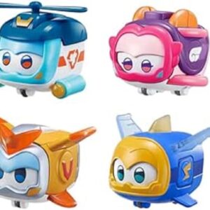 Super Wings Super Pets 4-Pack Collection Jerome, Golden Boy, Shine, Ellie, Vehicle Action Figure with Light Effect and Mutiple Emotion Expressions, Gifts for Kids Age 3+
