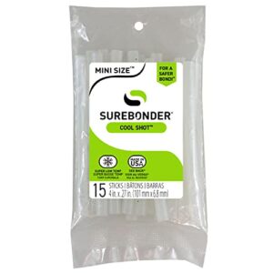 Surebonder Clear Cool Shot Ultra Low-Temp 4-Inch Mini Hot Glue Sticks for Foam, Fabric, Balloons - Use with Cool Shot Glue Gun - 15 Pack