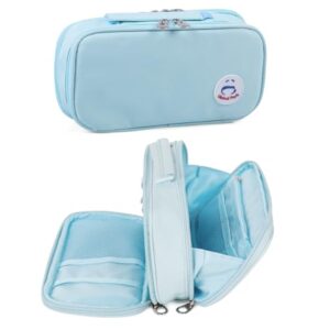 Surpop Large Canvas Pencil Case with Handle, Double Zippers, Aqua