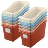 Suzile 12 Pcs Interlocking Plastic Book Bins Bulk, Boho