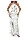 SweatyRocks Women's Polka Dots 2 Piece Outfits Lace Halter Top & Maxi Skirt
