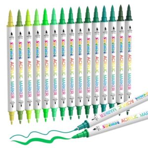 Swemos 15 Green Dual Tip Acrylic Paint Markers, Acrylic Paint Pens