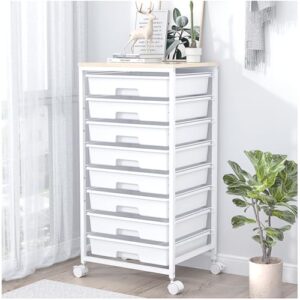 SYKIARIOL Rolling Storage Cart with Drawers, 8 Drawers Utility Cart,White