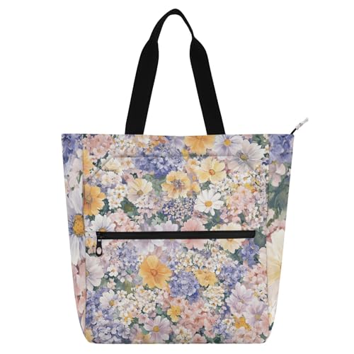SyXIOP Kids Tote Bag Piano Book Bag for Boys Girls Adults, Colorful and Beautiful Daisy Flowers Scratch-resistant Reusable Grocery Bag with Zipper for School and Playtime bolsa de tela para