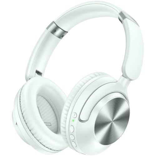 TAGRY Hybrid Active Noise Cancelling Headphones 100H Playtime Wireless Over Ear Bluetooth Headphone with Fast Charging Hi-Res Audio Comfort Earcups Headsets for Travel Home Office Phone PC PearlWhite