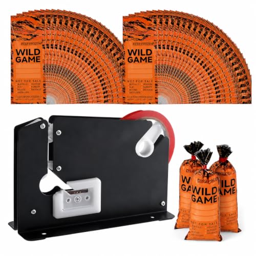 Talltalk 200 Pcs Wild Game Meat Bags with Steel Tape Bag Sealer 2 Bag Sealing Tape 1 lb Ground Meat Bags Sausage Burger Packaging Storing Processing Protect Your Meats from Freezer Burn (Orange)