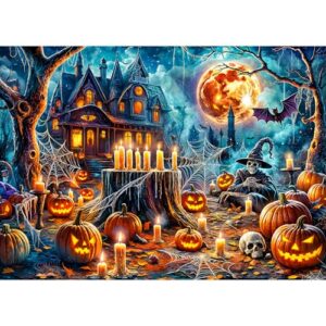 TangComplete Halloween Castle Puzzles for Adults 1000 Pieces, Letters on Back, Impossible Hard Difficult Challenging, Precise Interlocking Pieces, Home Wall Decoration