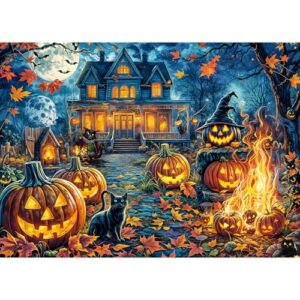 TangComplete Halloween House Puzzles for Adults 1000 Pieces, Letters on Back, Impossible Hard Difficult Challenging, Precise Interlocking Pieces, Home Wall Decoration