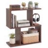 Tangkula 2 Tier Geometric Bookshelf, Freestanding Wooden Display Shelf, Home Office Room Divider S Shaped Open Bookcase, Small Bookshelf for Small Spaces, Living Room, Bedroom, Study (Walnut, 1)