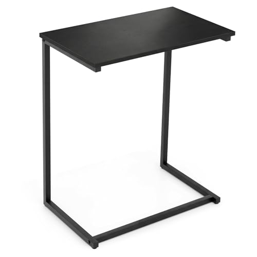 Tangkula C-Shaped End Table, Vintage Accent Couch Table with Heavy-Duty Metal Frame for Coffee/Snacks/Laptop, 26.5" Side Table for Bed, Sofa, Armchair (1, Black)