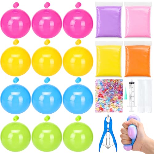 Tasdurian 24 Set DIY Stress Ball Making Kit, 24 Blank Stress Pressure Ball Skin, Beads Fillers, Clay, Vacuum Evacuating Device & Expander Tool Make Your Own Fidget Pressure Balls for Adults