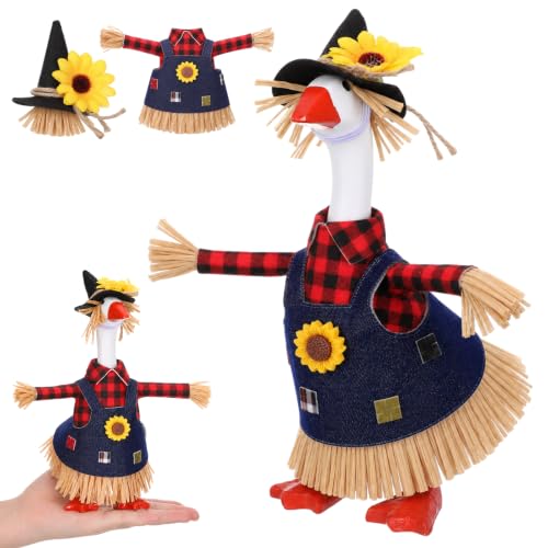 Tasdurian Fall Thanksgiving Mini Desk Goose Outift 7inch Magnetic Goose Statue Key Holder Funny Costume Accessories for Home Kitchen Office Table Desk Decor Gifts(1 Pack,Scarecrow)