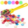 TCOINERY Bingo Chips Set-Magnetic Wand & 100 Counting Chips-6 Colors Transparent Plastic Markers for Family School Learning Game Zoom Bingo and Pokeno Nights