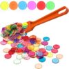TCOINERY Bingo Chips Set-Magnetic Wand & 100 Counting Chips-6 Colors Transparent Plastic Markers for Family School Learning Game Zoom Bingo and Pokeno Nights
