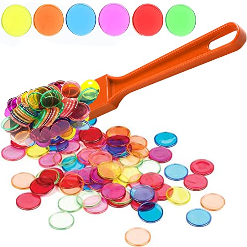 TCOINERY Bingo Chips Set-Magnetic Wand & 100 Counting Chips-6 Colors Transparent Plastic Markers for Family School Learning Game Zoom Bingo and Pokeno Nights