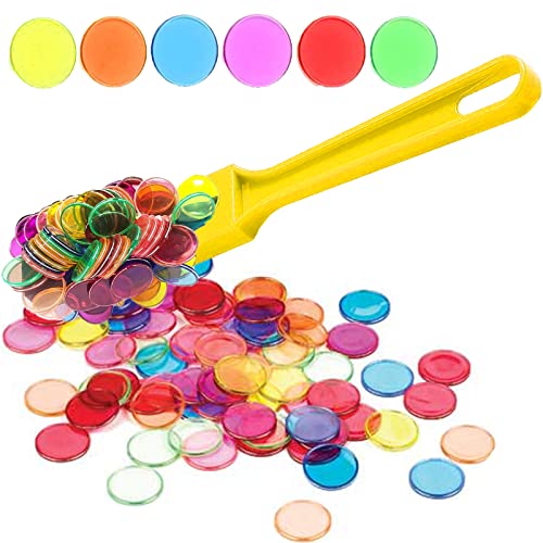 TCOINERY Bingo Chips Set-Magnetic Wand & 100 Counting Chips-6 Colors Transparent Plastic Markers for Family School Learning Game Zoom Bingo and Pokeno Nights
