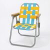 Tdoutop Chair Folding Stool Portable Seat Aluminum Alloy Frame Tear Resistant Seat Stable on Uneven Ground Suitable for Hiking, Blue Yellow, Beech Wood Armrest Folding Chair, Children's Model