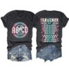 Teacher Shirt Women ABCD Teacher Tshirt Retro Checkerboard Teacher Life Tee