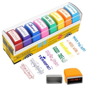 Teacher Stamps for Grading, School Bus Self Inking Stamps Set for Classroom
