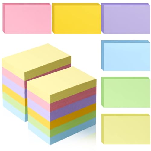 Tecmisse 1200 PCS Blank Index Cards 3x5, Colored Index Flash Cards for Studying, Note Cards, Study Cards Flashcards for School, Learning, Memo Scratch Pad, 6 Colors