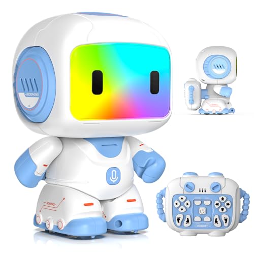 Tecpenda Robot Toys for Kids Ages 3-6, Mini Backpack Remote Control Robot with Voice Recording & Repeat, LED Light-Up Face, Music Dance, Programmable Actions, STEM Toy Gifts for Boys Girls
