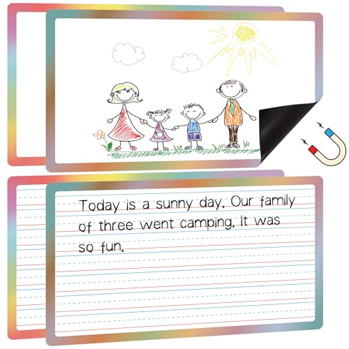 TecUnite 4pcs Jumbo Magnetic Draw & Write Paper 21.5" x 18" Dry Erase Handwriting Lined Paper Magnetic Lined Sheet for School, Office, Kitchen Fridge, Kids Drawing(Colorful)