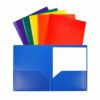 TEEBF 6 Pack Plastic Two Pocket Folders with Assorted Color Paper Inserts, Letter Size 8.5 x 11, Durable Poly Presentation Folders with Business Card Slot, School, Office & Classroom Supplies