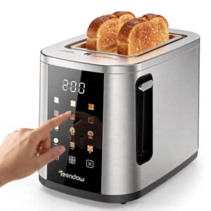 Teendow Toaster 2 Slice with Touchscreen, 1.5" Wide Slot Stainless Steel Toaster for Bagel & Breads, Digital Timer,6 Browning Levels,Removable Crumb Tray