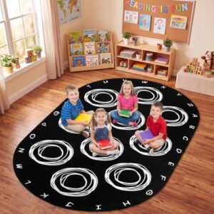 Teenyyou 6.56 x 11.15 ft Large Classroom Rug Elementary Abstract Educational Area Rug Kids Room Children Classroom Carpet Playroom Learning Black Ellipse School Decor Seating Carpet