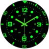 TEIOSAN Luminous Wall Clock, Black Dial with Green Glow, 24-Hour