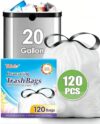 Teivio 20 Gallon 120 Counts (fit 18-20 Gal) Large Drawstring Trash Bags Strong Tall Kitchen Compactor Bags Garbage Bags for Home/Office/Light Residential Waste/Outdoor Trash Can, Lawn，Trash Bags White