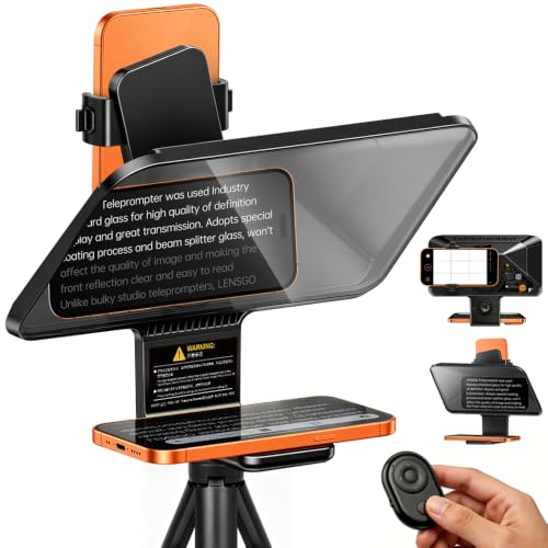 Teleprompter for Phone Magnetic Base with Mini Handheld Tripod, LENSGO TCQI 10P 10'' Teleprompter for Smartphone App Compatible with iOS/Android, Professional Prompter for YouTube, Zoom, TikTok
