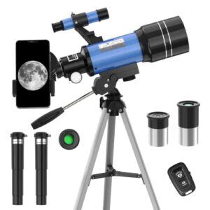 Telescope for Adults & Kids, 70MM Aperture FMC Optics Telescopes for Astronomy Beginners, 300MM Refractor Telescope (15X-150X) with Phone Adapter and Tripod, Travel Gifts for Moon, Jupiter and Star