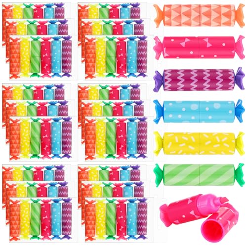 Teling 144 Pcs Mini Highlighters Bulk for Goodie Bags, 6 Colors Candy Shaped Pastel Highlighter Pens with Geometry Patterns, Party Favors, Classroom Prizes, Teacher Rewards, Birthday Gift Bag Stuffers