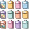 Teling 24 Pack 14 x 11 Inch Clear Book Pouches with Handles and Name Tags, Heavy Duty Reusable Library Book Bags for Classroom, Students Kids and Teacher Supplies (Pastel Color)