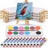 Teling 24 Set Mini Canvas and Easel Set 12 Colors Acrylic Paint & Brushes in Bulk Kids Art Party Favors 4 x 4 Inch Art Canvases Painting Kit for Kids Classroom Gifts