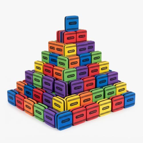 Tenceur 50 Packs Magnetic Dry Erase Erasers Bulk 2" x 2" Mini Whiteboard Dry Erasers Chalkboard Cleaner Wiper for Classroom, School, Home, and Office Supplies, 5 Assorted Colors Crayon Design