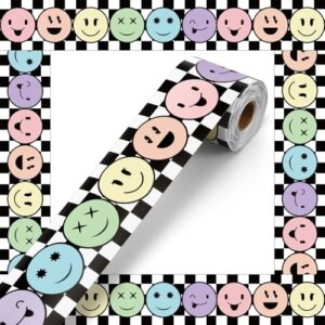 Tenceur 65ft Smile Face Bulletin Board Borders Decorative Black White Checkerboard Bulletin Board Decorations Straight Rolled Border Trim for Back to School Classroom Chalkboard Decor