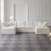 Tenglyptical 139" U Shaped Cloud Couch for Living Room, Oversized Modular Sectional Sofa with Double Chaise, Deep Seat Chenille Convertible Couch, No Assembly Required(Lvory White)