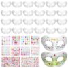 Texvora 24 PCS Paper Mache Face Blanks with Gem Stickers, Blank Decoration Set with Self Adhesive Jewel Stickers, Half Face White Craft Pieces for Party Cosplay