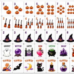 Teyva Daily 160 Pcs Halloween American Mahjong Tile Set 1.2 Inch American Engraved Mahjong Tile Mini Halloween Game Set for Festival Party Family Friends Gift