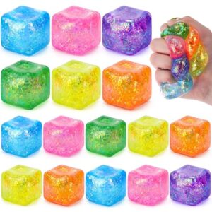 Teyva Daily 16 Pack Glitter Stress Cube Bulk, Sensory Squeeze Ice Cube Toys