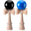 Teyva Daily 2 Pack Kendama Toy Full Size Solid Wood Ball and Cup Coordination Game Pre-Strung Wooden for 14+ and Adults, Hand-Eye Skill Development (Black,Blue)
