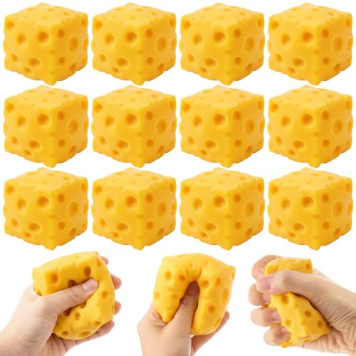 Teyva Daily 6 Pack Cheese Squeeze Block Bulk, 2 Inch Small Yellow Cheese Block Slow Rising Sensory Fidget Cubes, Soft Novelty Squeeze Ball for Stress Relief, Mini Birthday Gift Bag Fillers for Adults