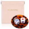 Teyva Daily Mahjong Accessories Set 4.7 x 4.3 Inch PU Bag Pouch Mini Dice Tortoise Shell Dice Dish Mah Jong Board Game Party Supplies Gift for Mah Jong Love