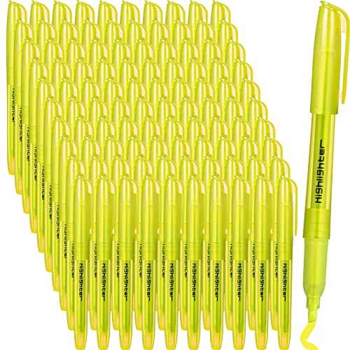 Thenshop 100 Pcs Yellow Highlighters Bulk Pocket Style Gel No Bleed Thin Highlighters Markers for Adults Highlighting in the Home Office