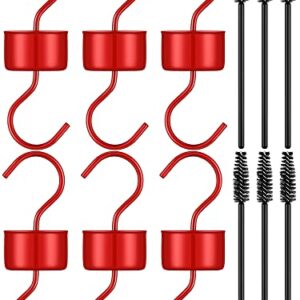 Therwen 6 Pcs Ant Moat for Hummingbird Feeders Metal Ant Guard for Outdoors with 6 Brushes Large Capacity Strong Protective Moat with Sturdy Hook for Hummingbirds Nectar Safety Protection(Red)