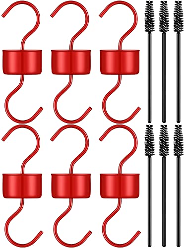 Therwen 6 Pcs Ant Moat for Hummingbird Feeders Metal Ant Guard for Outdoors with 6 Brushes Large Capacity Strong Protective Moat with Sturdy Hook for Hummingbirds Nectar Safety Protection(Red)